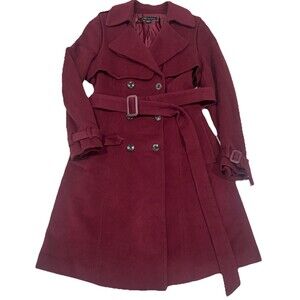 Lone By JUNG WOOK JUN Burgundy Wool Double Breasted Coat Korean Designer